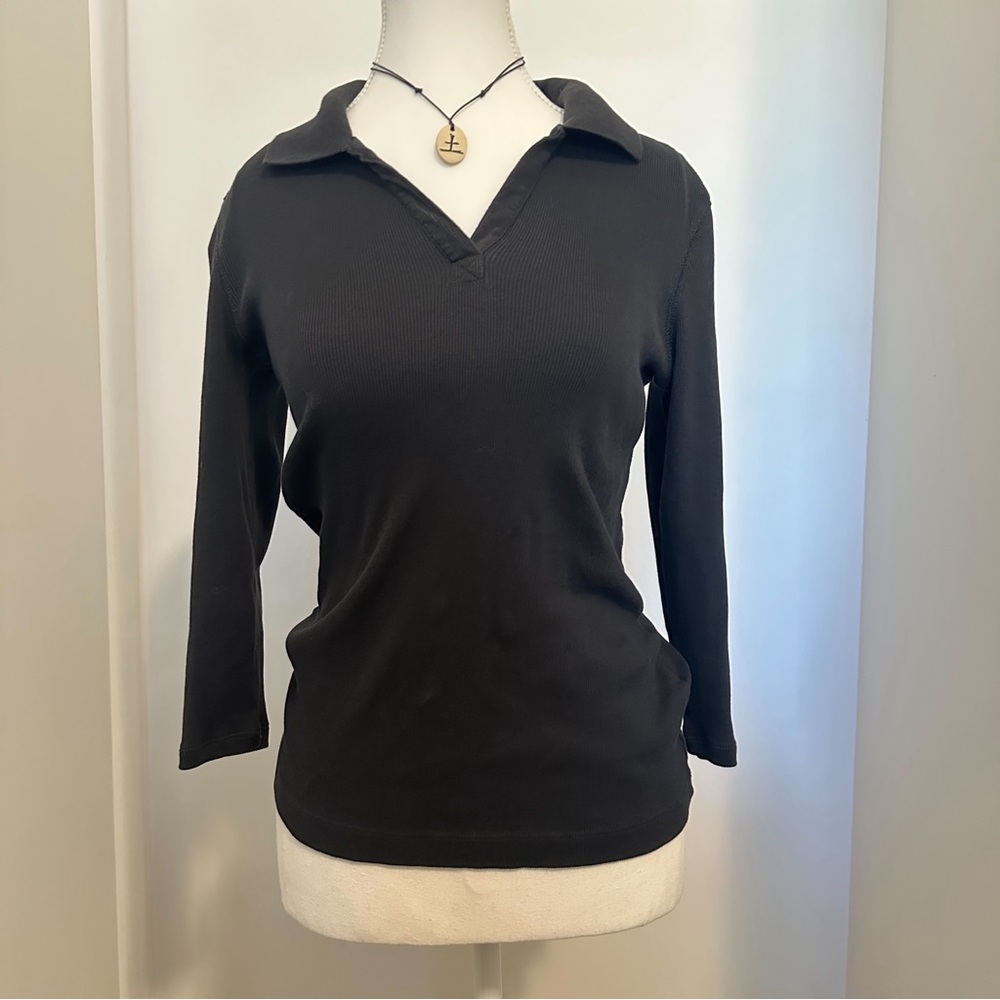 Black V-Neck Long Sleeve Top